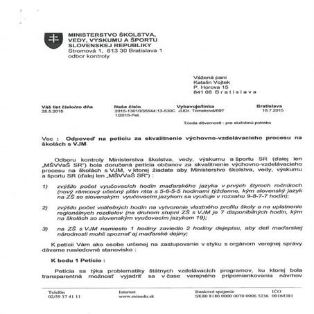 Miniszteri válasz a petícióra