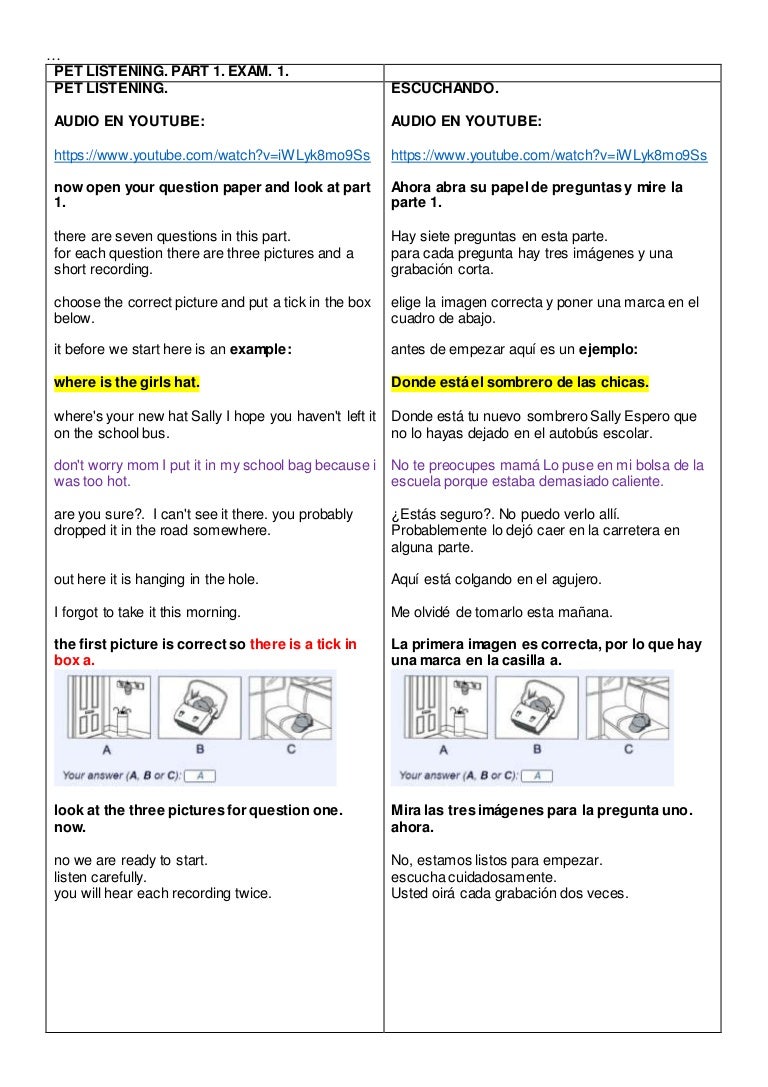 Pet listening part 1 exam 1