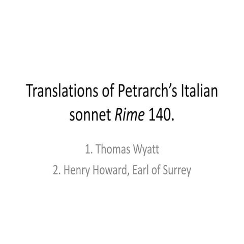 Petrarch, Wyatt and the Earl of Surrey