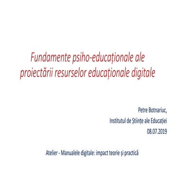 Fundamente psiho-educaționale ale proiectării resurselor educaționale digitale 