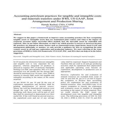 Petroleum accounting for tangible and intangible costs