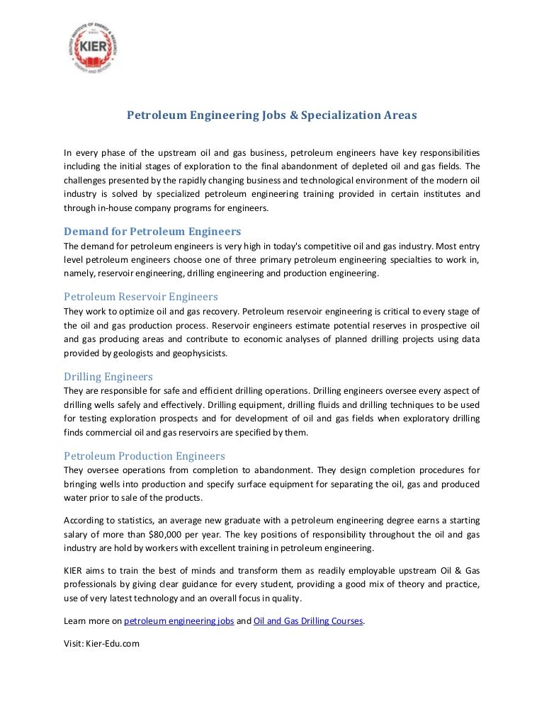 Petroleum engineering jobs & specialization areas