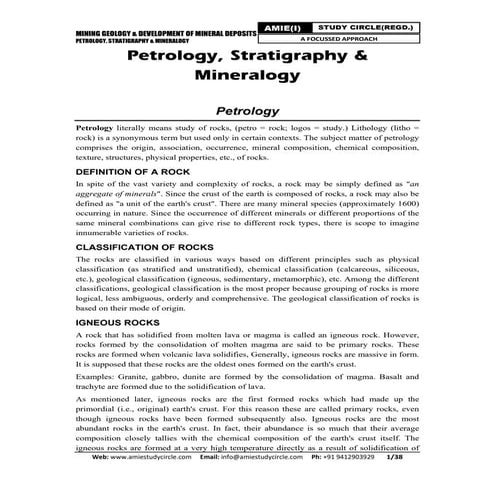 Petrology, Stratigraphy & Mineralogy