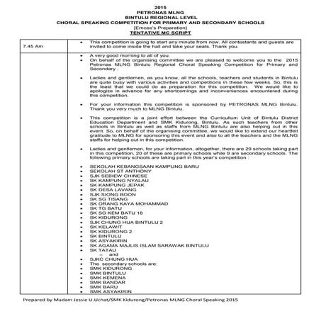 Petronas MLNG  Choral Speaking MC Script