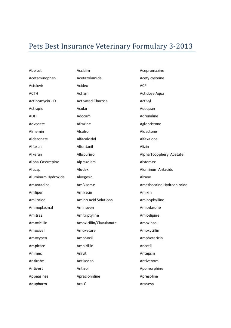 Pets best insurance veterinary formulary 32013 Pet Ins…