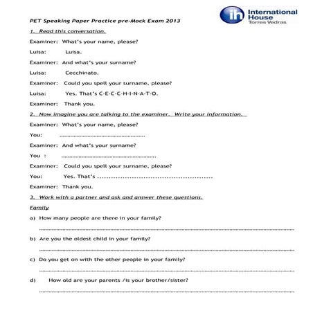 Pet speaking paper practice pre mock exam 2013 - luisa