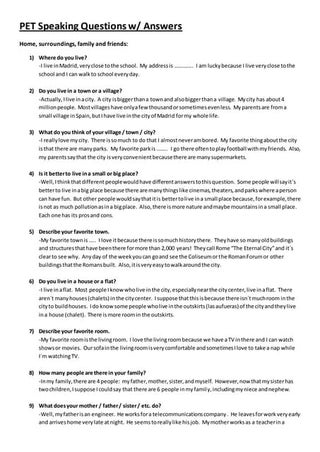 Pet speaking questions with answers | PDF