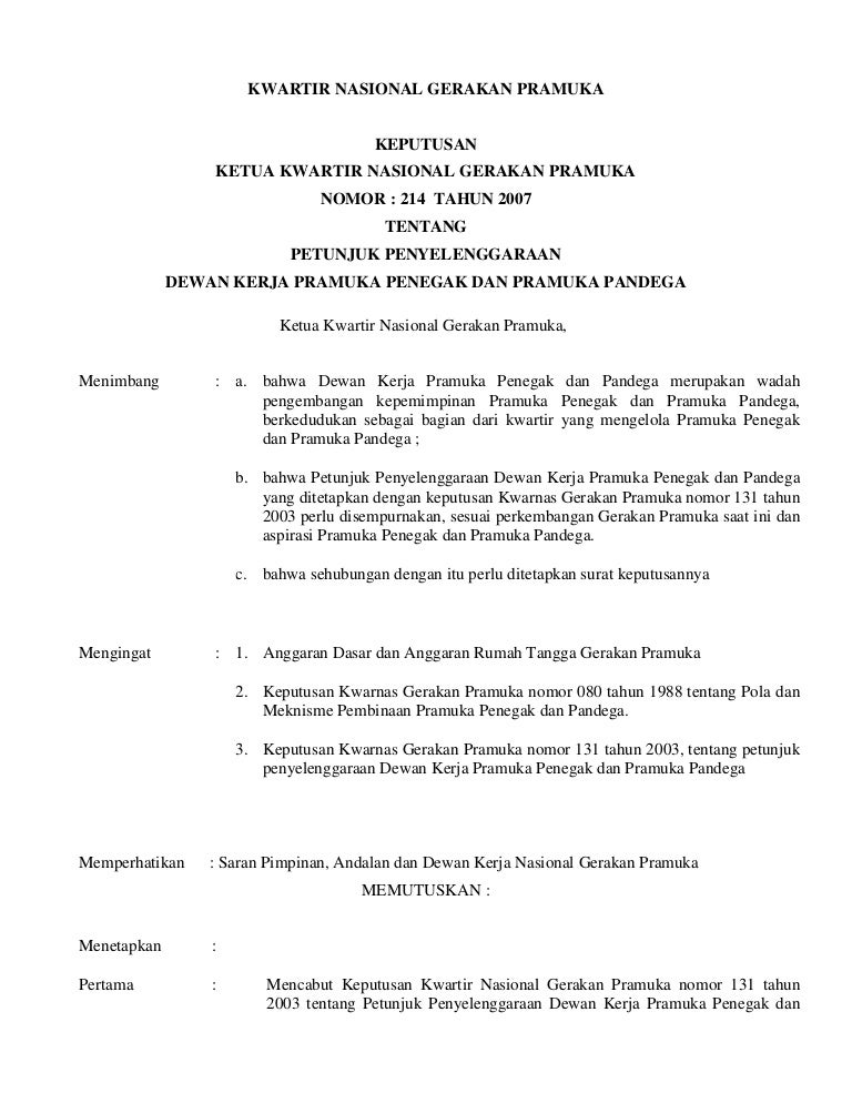 Petunjuk Penyelenggaraan Dewan Kerja Pramuka Penegak Dan Pramuka Pand