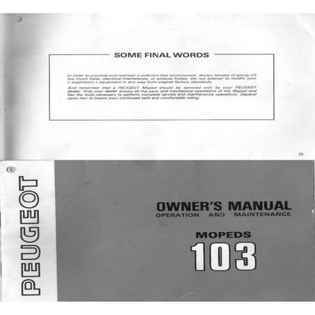 Peugeot 103 ownersmanual | PDF