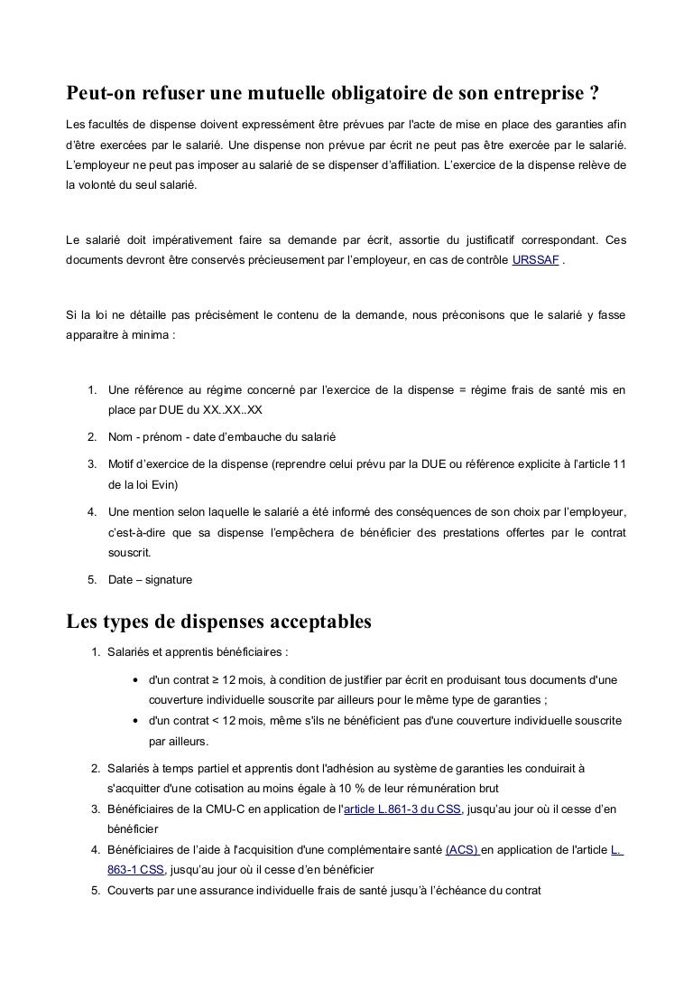 Peut On Refuser Une Mutuelle Obligatoire De Son Entreprise