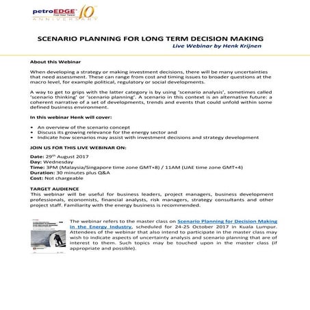 Webinar: Scenario planning for long term decision making