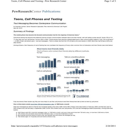 Pewresearch.org pubs 1572_teens-cell-phones-text-message