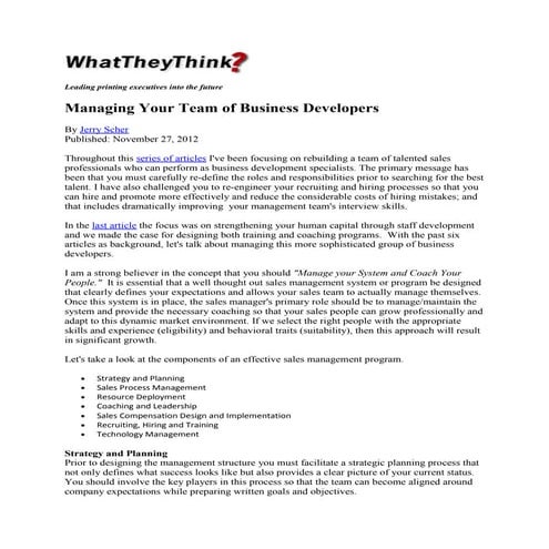 Managing Your Team of Business Developers