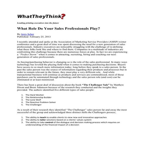 What Role Do Your Sales Professionals Play