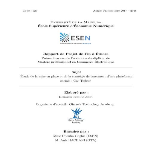 Etude de la mise en place et de la stratégie de lancement d’une plateforme so...