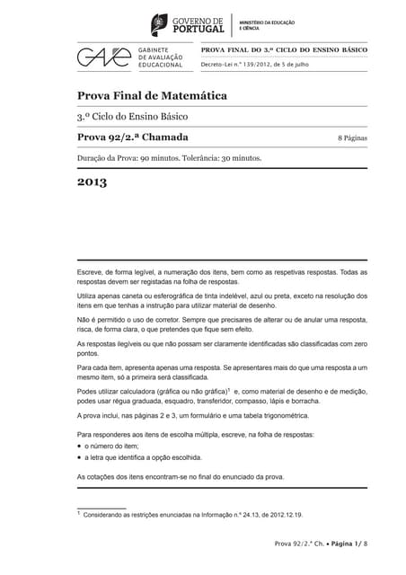 Prova final mat9 ch2 2013