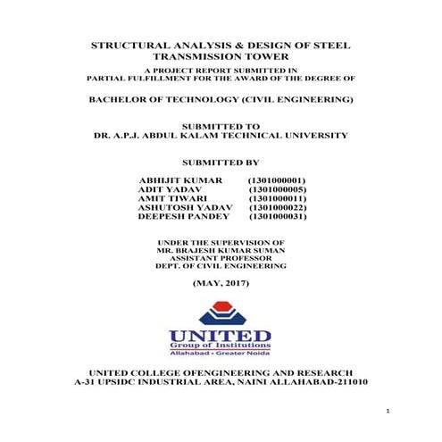 Design and Analysis of Transmission Tower at Allahabad