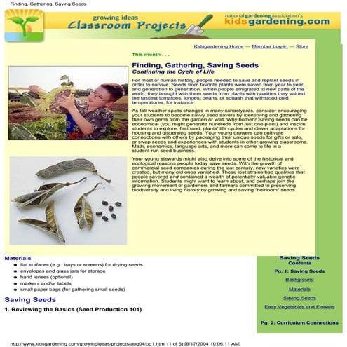 Finding, Gathering, Saving Seeds - School Classroom Project