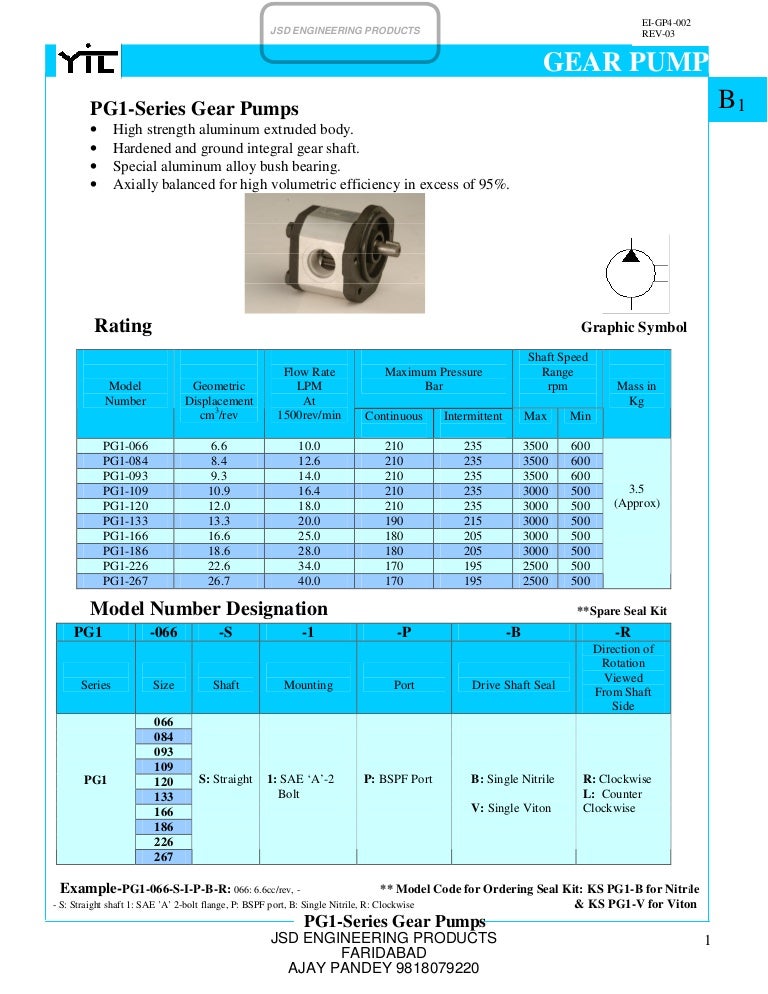 yuken gear pump Pg1 catalogue