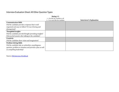 Interview Evaluation Sheet: All Other Question Types