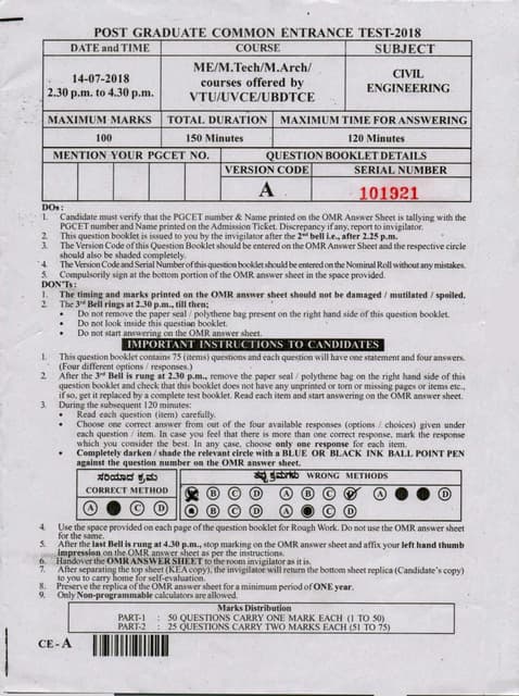 PGCET Civil 2018 question paper