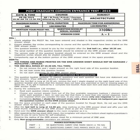 Pgcet Architecture 2015 question paper