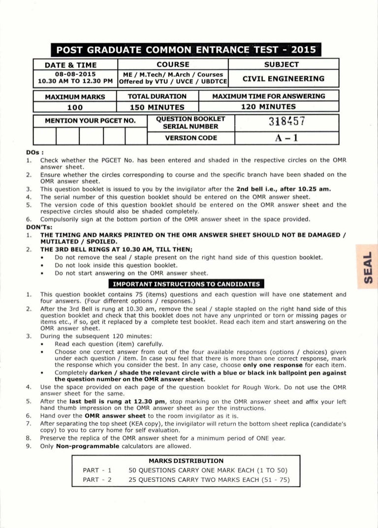 Pgcet Civil 2015 question paper
