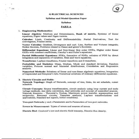 Karnataka PGCET Electrical Science - Part A 2018 syllabus