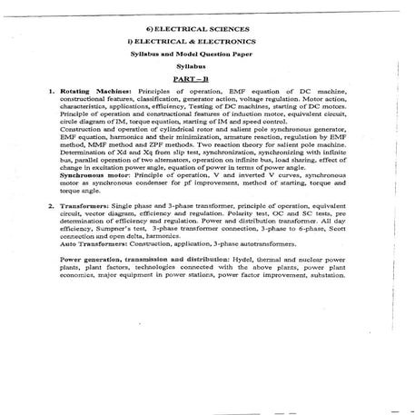 Karnataka PGCET Electrical Science - Part B 2018 syllabus