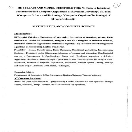 Karnataka PGCET mathematics & Computer science 2018 syllabus | PDF