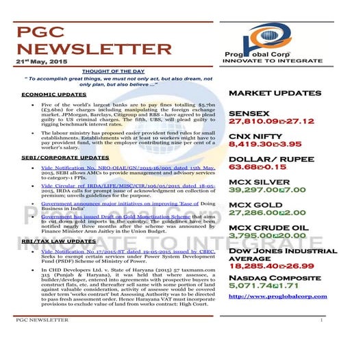 Newsletter dated 21st May,2015