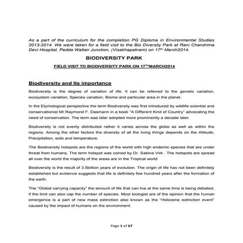 Project of PG Diploma Environmental Studies of Andhra University