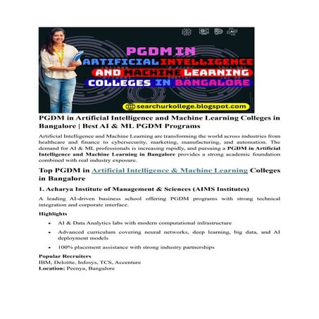 PGDM in Artificial Intelligence and Machine Learning Colleges in ...