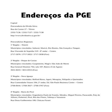 Pge rj enderecos