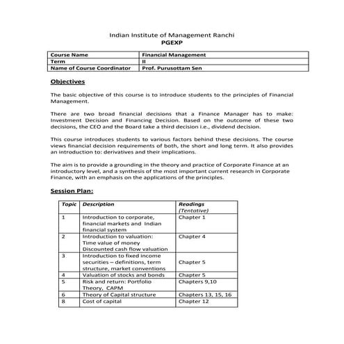 Lecture Session 1 Introduction to Financial management | PDF