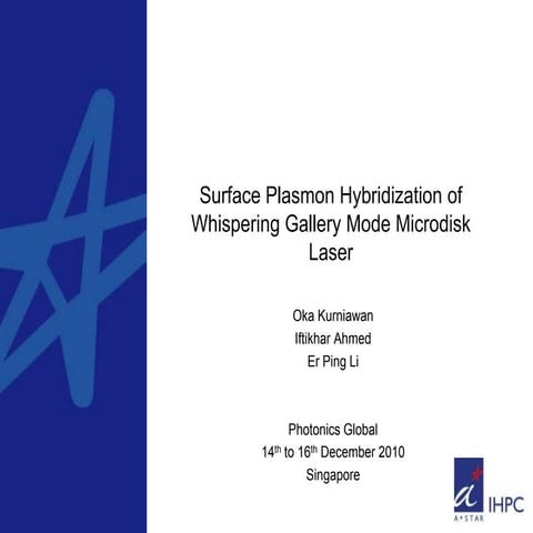 Surface Plasmon Hybridization of Whispering Gallery Mode Microdisk Laser