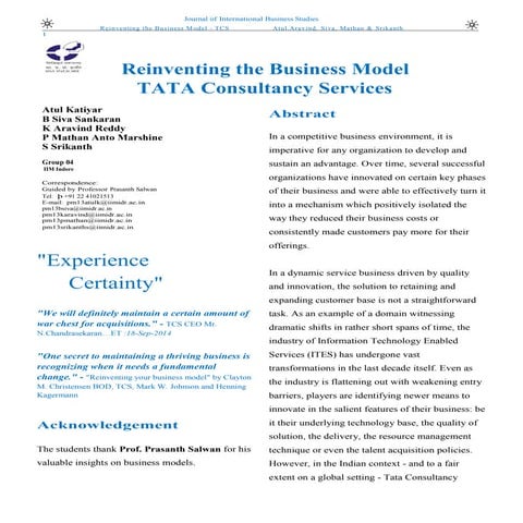 Business model of TATA Consultancy Services