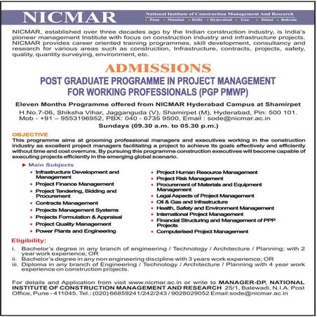 National Institute of Construction Management and Research (NICMAR ...