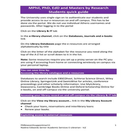 Research Students Quick Guide | PDF