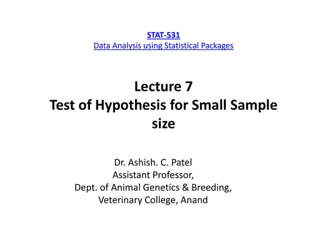 P G STAT 531 Lecture 7 t test and Paired t test