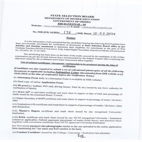 staff selection board result odisha ssb final