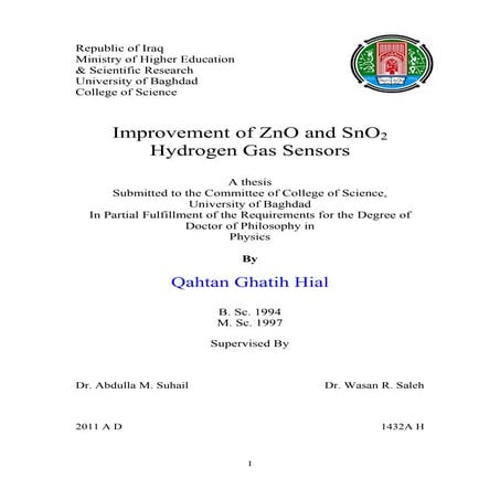 Improvement of ZnO and SnO2 Hydrogen GAs Sensors | PDF