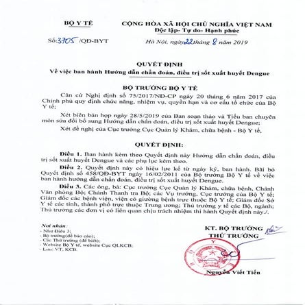 Phác đồ SXH 2019 - Bộ Y tế