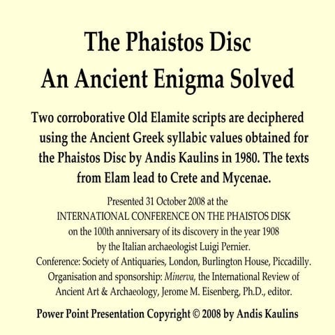 Phaistos Disc And Elamite Final 30 October 2008