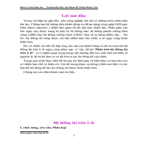  Phân tích hệ thống lái trên ô tô