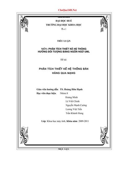 PHÂN TÍCH THIẾT KẾ HỆ THỐNG BÁN HÀNG QUA MẠNG