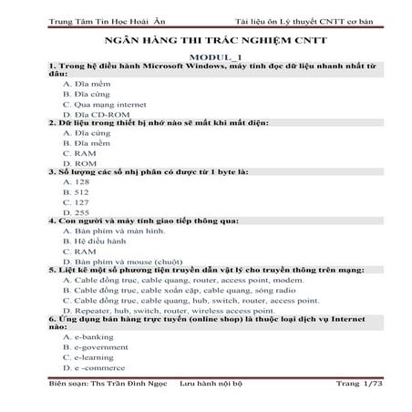 Tài liệu ôn tập lý thuyết chứng chỉ ứng dụng công nghệ thông tin