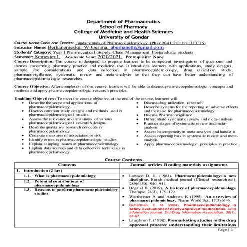 Phar 7041 fundamentals of pharmacoepidemiology course outline 2020 21