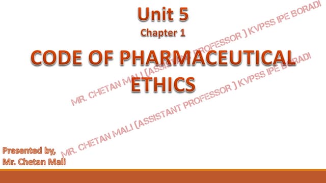 PHARMACEUTICAL JURISPRUDENCE (BP 505 T ) Unit 5