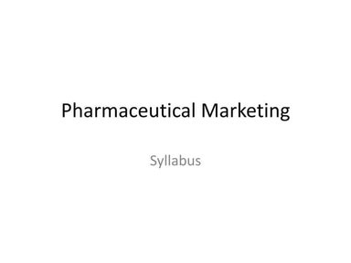 Pharmaceutical marketing course